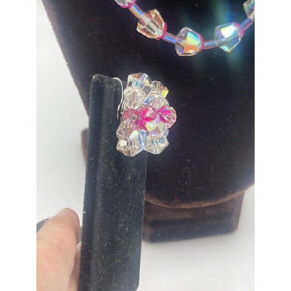 Vintage Vendome Aurora Borealis Crystal Fuschia Metal Necklace Earring Set Rare - Picture 4 of 15